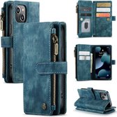 CaseMe - Telefoonhoesje geschikt voor iPhone 13 Mini - Wallet Book Case met ritssluiting - Magneetsluiting - Blauw