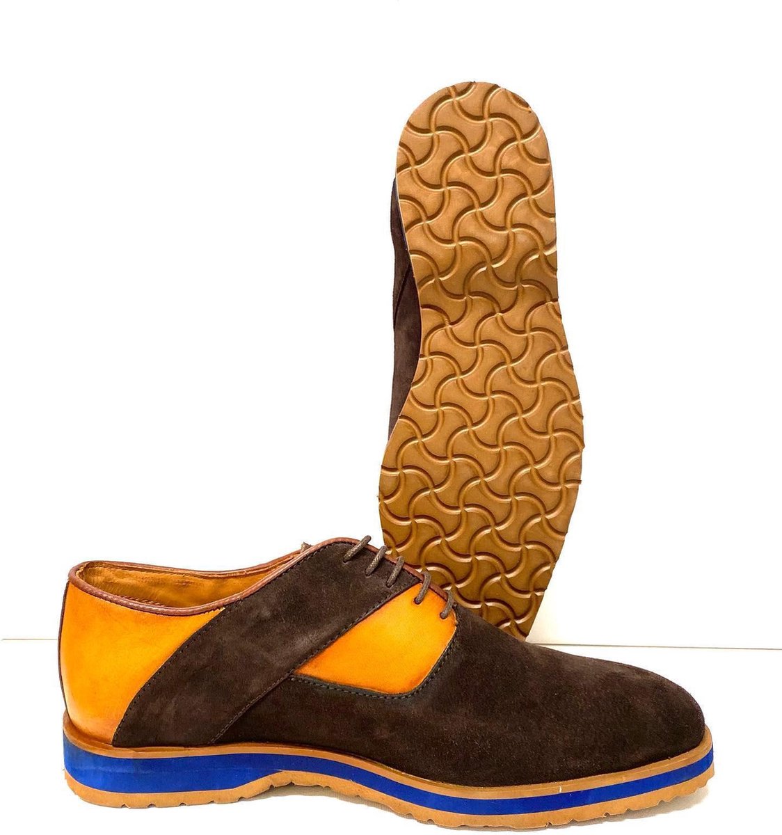 Suede met Lederen Herenschoen, maat 42 bruin met cognac