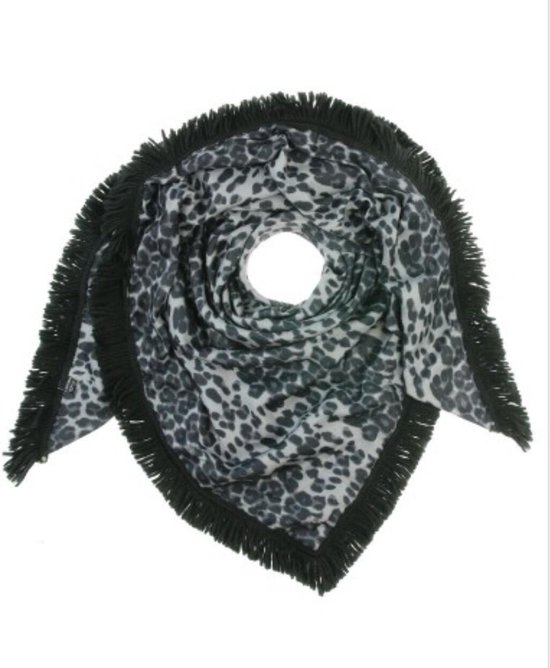 Châle Écharpe Fourrure Triangle Léopard Noir