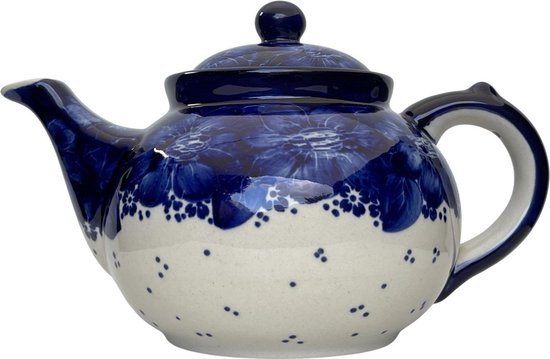 Theepot- Keramiek- Aardewerk- Kobaltblauw- Bunzlau- Handmade- Handgemaakt- Handpainted- Handbeschilderd- Thee- Koffie