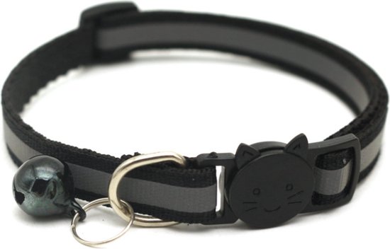 Katten Halsband | Reflecterend Met Veiligheidssluiting En Belletje | Verstelbaar 19-32 CM | ZWART