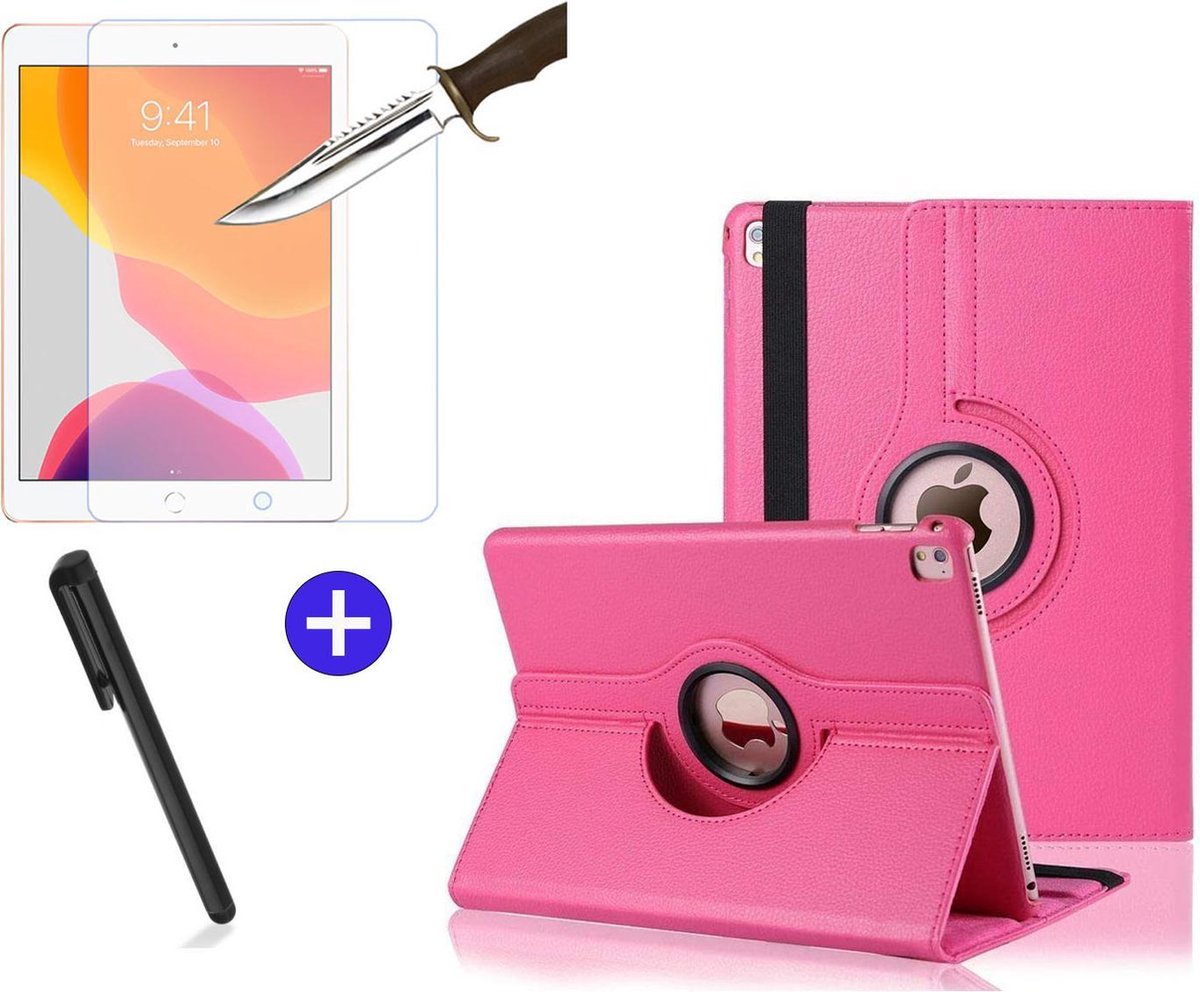 BixB iPad 10.2 (2019 / 2020 / 2021) - Draaibare Tablet hoes met Standaard + Screenprotector + Touch Pen - Draaihoes - Pink