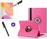 BixB iPad 10.2 (2019 / 2020 / 2021) - Draaibare Tablet hoes met Standaard + Screenprotector + Touch Pen - Draaihoes - Pink