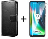 Motorola G9 Play hoesje bookcase met pasjeshouder zwart wallet portemonnee book case cover - 1x Motorola G9 Play screenprotector