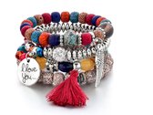 Akyol - I love you armband – Gemixte kleuren – Handgemaakte armband – Boho armband – Vriendschapsarmband – Kralenarmband –Leuk cadeau– 4-laags – Armbanden set