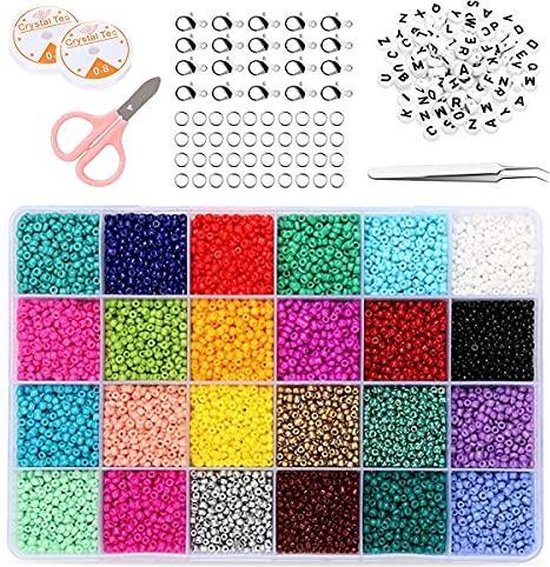 14400 Mini perles de verre de 3 mm, 24 couleurs, ensemble de perles  colorées avec