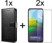Motorola G9 Power hoesje bookcase met pasjeshouder zwart wallet portemonnee book case cover - 2x Motorola G9 Power screenprotector