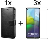 Motorola G9 Power hoesje bookcase met pasjeshouder zwart wallet portemonnee book case cover - 3x Motorola G9 Power screenprotector