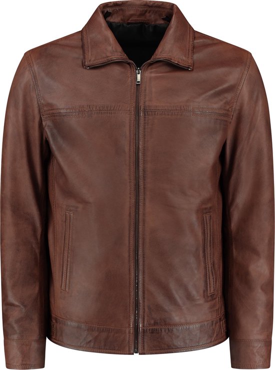 KENT Blouson Cuir - Blouson Homme - Marron Cognac - Taille XXL