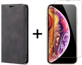 iPhone X/XS/10 hoesje bookcase zwart wallet case portemonnee book case cover - 1x iPhone X/XS Screenprotector