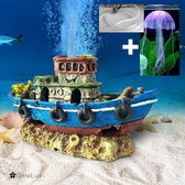 ✿Brenlux® Aquariumdecoratie - Boot - Zuurstofboot - Aquarium toebehoren - Grote en kleine visbokaal - zuurstof bubbels – Levensecht - Decoratie ornamenten – Met Kwal inbegrepen - Inclusief zu