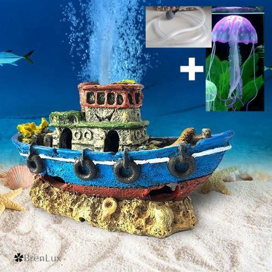 ✿Brenlux® Aquariumdecoratie - Boot - Zuurstofboot - Aquarium toebehoren -  Grote en... | bol.com