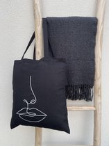 Katoenen tas zwart | Tassen dames | Shopper | Laptop tas | Abstract Gezicht Lips