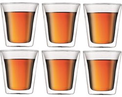 Bodum Dubbelwandige Koffie- / Theeglazen Canteen – 200 ml – 6 Stuks – Borosilicaatglas met Gepatenteerd Ventiel – Dubbelwandige Constructie Houdt Dranken Langer Warm of Koud – Vaatwasser- en Magnetronbestendig – Elegant en Functioneel Design
