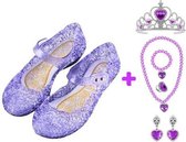 Prinsessenschoenen klittenband + kroon (tiara) - paars - maat 29/30 - vallen 1-2 maten kleiner - Het Betere Merk - verkleedschoenen prinses - prinsessen schoenen plastic - Giftset