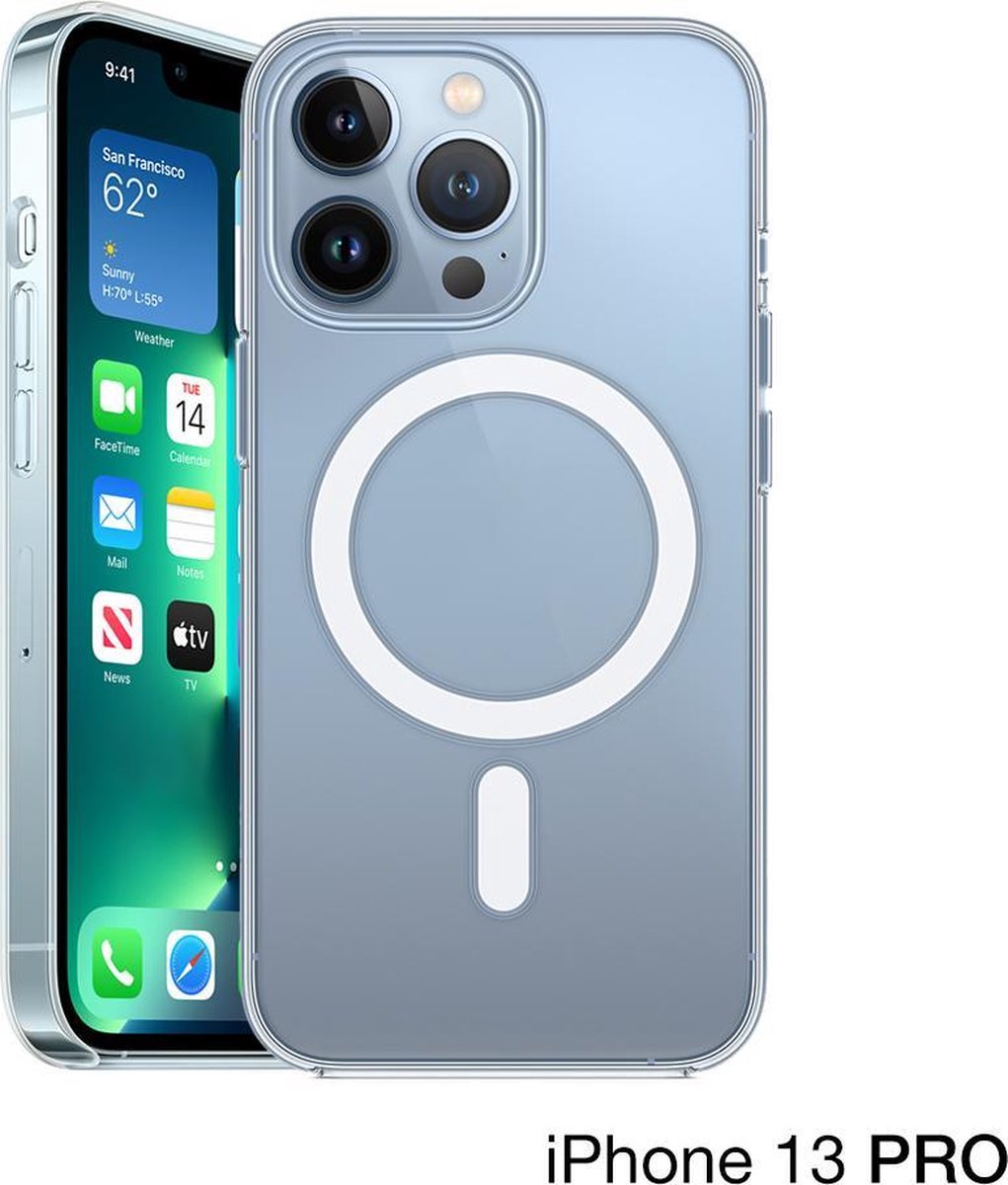 iPhone 13 PRO* geschikt hoesje compatibel met (Apple) MagSafe – Transparant - voor Apple Oplader - Doorzichtig