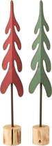 Kerstboom Op Voet Metaal/Hout Rood/Groen Small Assortiment Van 2