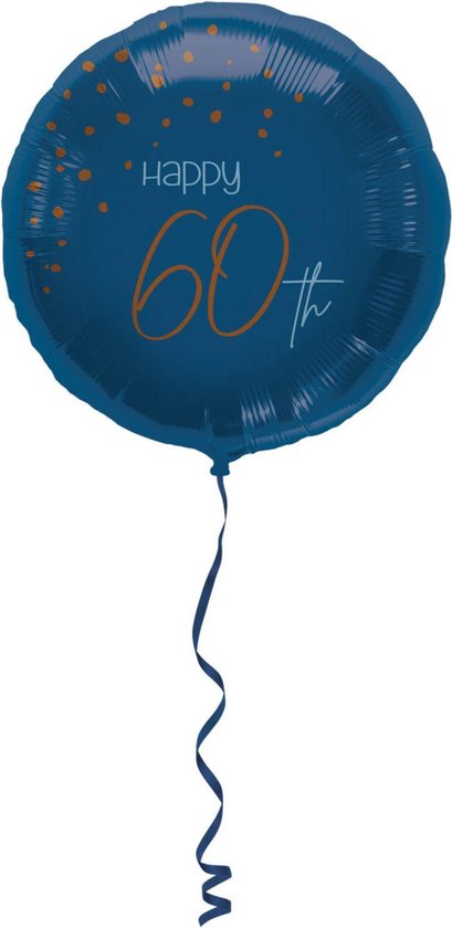 Folieballon - 60 jaar - Luxe - Blauw, goud, transparant - 45cm - Zonder vulling