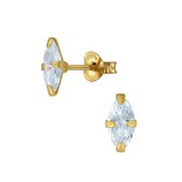 Joy|S - Zilveren marquise oorbellen - zirkonia - 14k goudplating