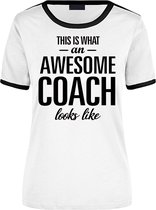 This is what an awesome coach looks like wit/zwart ringer cadeau t-shirt - dames - beroepen / cadeau shirt S