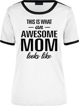 This is what an awesome mom looks like wit/zwart ringer cadeau t-shirt - dames - Moederdag / cadeau shirt S