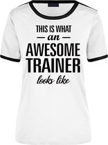 This is what an awesome trainer looks like wit/zwart ringer cadeau t-shirt - dames - beroepen / cadeau shirt L