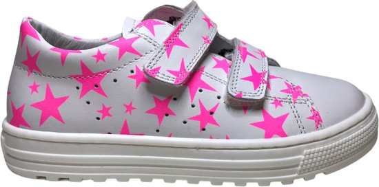 Naturino baskets en cuir étoile rose fluo velcro taille 33 Saia blanc