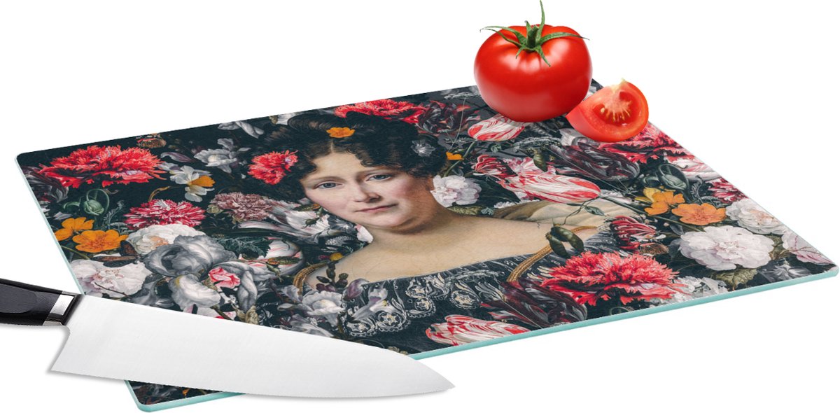 Glazen Snijplank - 39x28 - Oude meesters - Bloemen - Collage - Snijplanken Glas