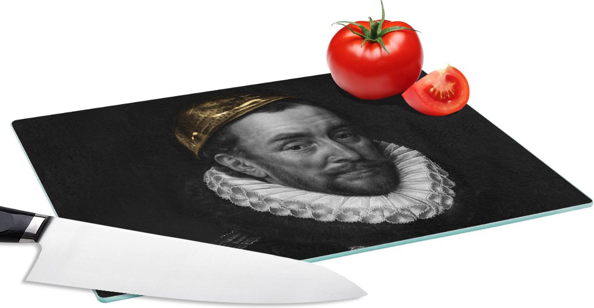 Glazen Snijplank - 28x20 - Willem van Oranje - Adriaen Thomasz - Goud - Snijplanken Glas