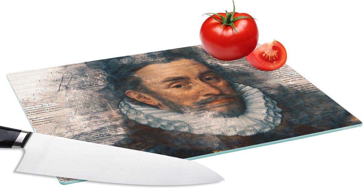 Glazen Snijplank - 28x20 - Willem van Oranje - Adriaen Thomasz - Collage - Snijplanken Glas