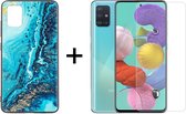 Samsung A51 Hoesje - Samsung Galaxy A51 Hoesje Marmer Donkerblauw Oceaan Print Siliconen Case - 1x Samsung A51 Screenprotector