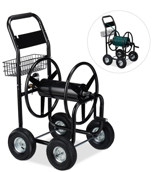 enrouleur de tuyau relaxdays XL - métal - grand - 4 roues - chariot pour tuyau - enrouleur de tuyau d'arrosage