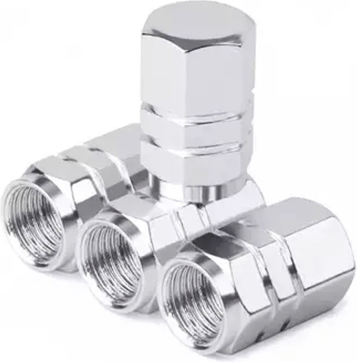 TT-products ventieldopppen hexagon silver aluminium 4 stuks zilver