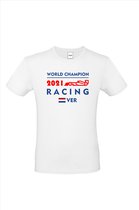 T-shirt wit World Champion 2021 Racing | race supporter fan shirt | Formule 1 fan kleding | Max Verstappen / Red Bull racing supporter | wereldkampioen / kampioen | racing souvenir | maat 3XL