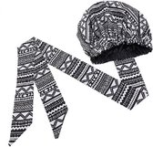 Headwrap – Slaapmuts – Slaap cap - Hoofddoek – Tulband – Haarband – Hoofddeksel – Haarverzorging – Afrikaans – Afrikaanse hoofddeksel – Afrikaanse print - Zwart/Wit