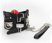 Nooitmeersaai - Zwarte halsband met rode ball gag en riem