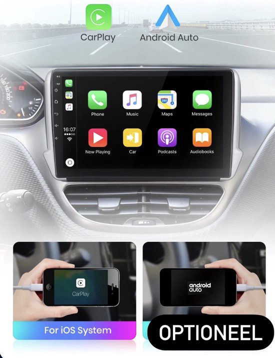 CarPlay Peugeot 2008 2013-2020 Peugeot 208 2012-2020 Android 10 navigatie en multimediasysteem autoradio RDS Bluetooth USB WiFi 2+32GB