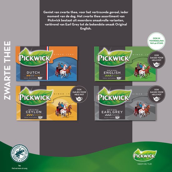 Pickwick Finest Classics English Tea Blend Black Tea - 6x 40 sachets individuels