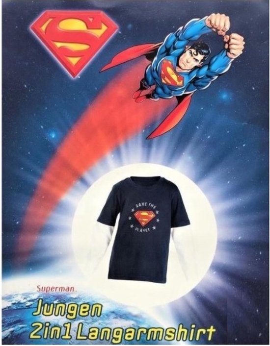 Superman - T-Shirt - Shirt lange Mouwen - Lange Mouw - Maat 110-116 - Clark Kent