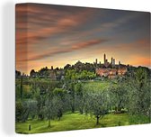 Canvas Schilderij De Europese stad San Gimignano in Italië - 40x30 cm - Wanddecoratie