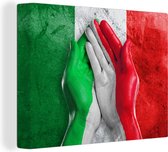 Le drapeau de l'Italie formé par 2 mains Toile 80x60 cm - Tirage photo sur toile (Décoration murale salon / chambre)