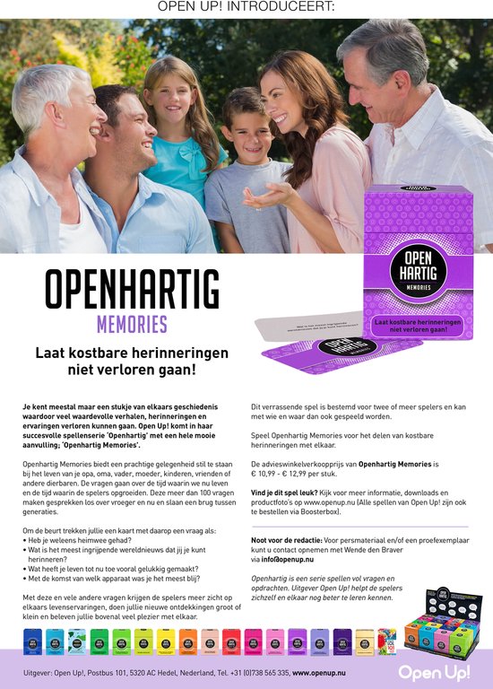 Openhartig Memories - Nederlandstalige Gespreksstarter - Open Up!