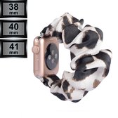 RipaWare Elastisch Scrunchie Watch bandje - Voor Apple geschikt - Textiel - 38, 40, 41mm - panter grof wit