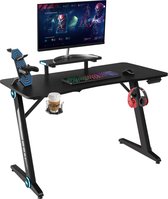 Gaming computer bureau met monitor standaard, Z-vormige thuis gamingtafel game werkstation met grote koolstofvezel oppervlak, PC gamer tafel met RGB verlichting, bekerhouder, hoofdtelefoon ha