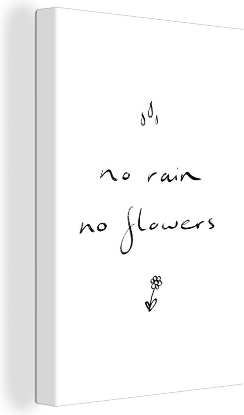 Canvas Schilderij Quotes - No rain no flowers - Spreuken - Bloemen - 80x120 cm - Wanddecoratie