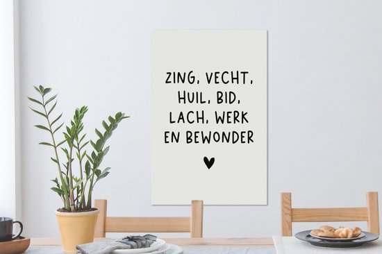 Peintures sur toile - Citations - Citation néerlandaise : « Chantez, combattez, pleurez, priez, riez, travaillez et admirez » sur fond blanc - 40x60 cm - Décoration murale