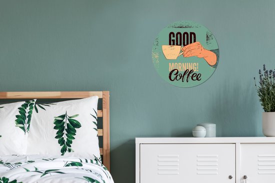 Good Morning Coffee Vintage Turquoise Wall Circle Wallpaper Sticker - ⌀ 30 cm - Peinture ronde - Cercle de papier peint - Cercle mural - Cercle vivant - Autocollant et découpe ronde