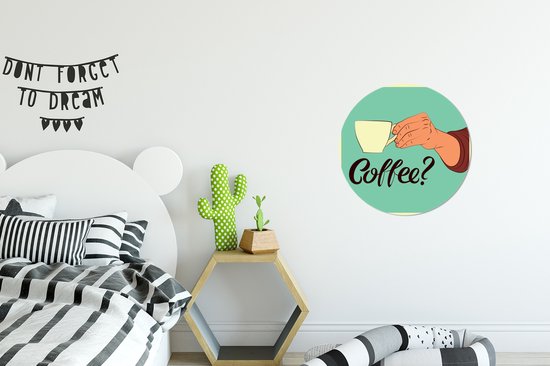 Sticker papier peint cercle mural turquoise vintage Café - ⌀ 30 cm - peinture ronde - cercle de papier peint - cercle mural - cercle vivant - autocollant et découpe ronde