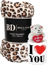 Valentijn cadeau set - Fleece plaid/deken luipaard print met I love you mok en beertje - Cadeau vrouw, vriendin, geliefde