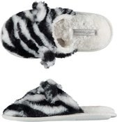 Meisjes instap slippers/pantoffels zebra print maat 33-34